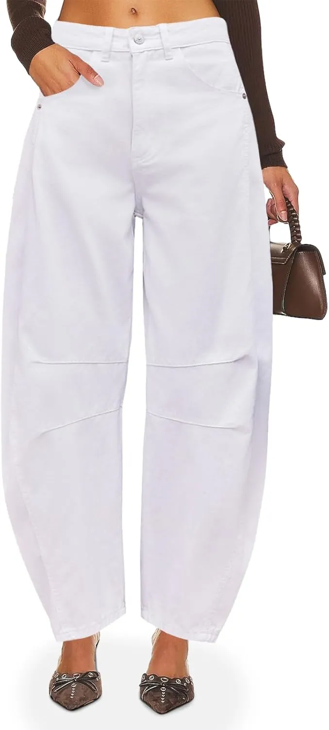 PLNOTME Women's Baggy Boyfriend Jeans Vintage Wide Leg Mid Rise Barrel Denim Ankle Pants