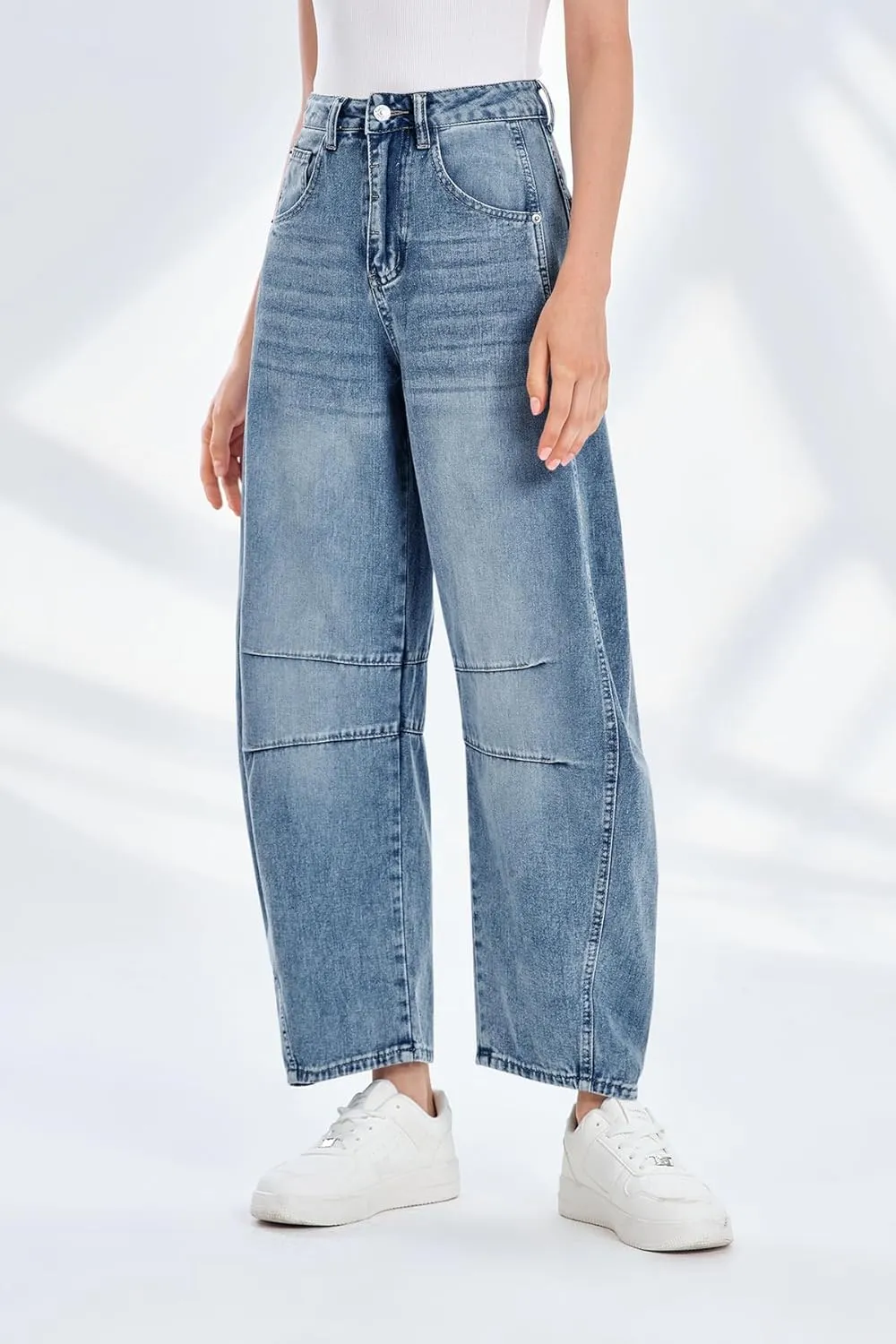 PLNOTME Women's Baggy Boyfriend Jeans Vintage Wide Leg Mid Rise Barrel Denim Ankle Pants