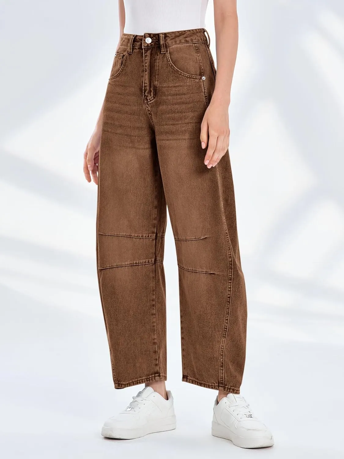 PLNOTME Women's Baggy Boyfriend Jeans Vintage Wide Leg Mid Rise Barrel Denim Ankle Pants