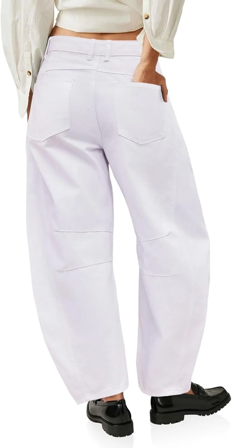 PLNOTME Women's Baggy Boyfriend Jeans Vintage Wide Leg Mid Rise Barrel Denim Ankle Pants