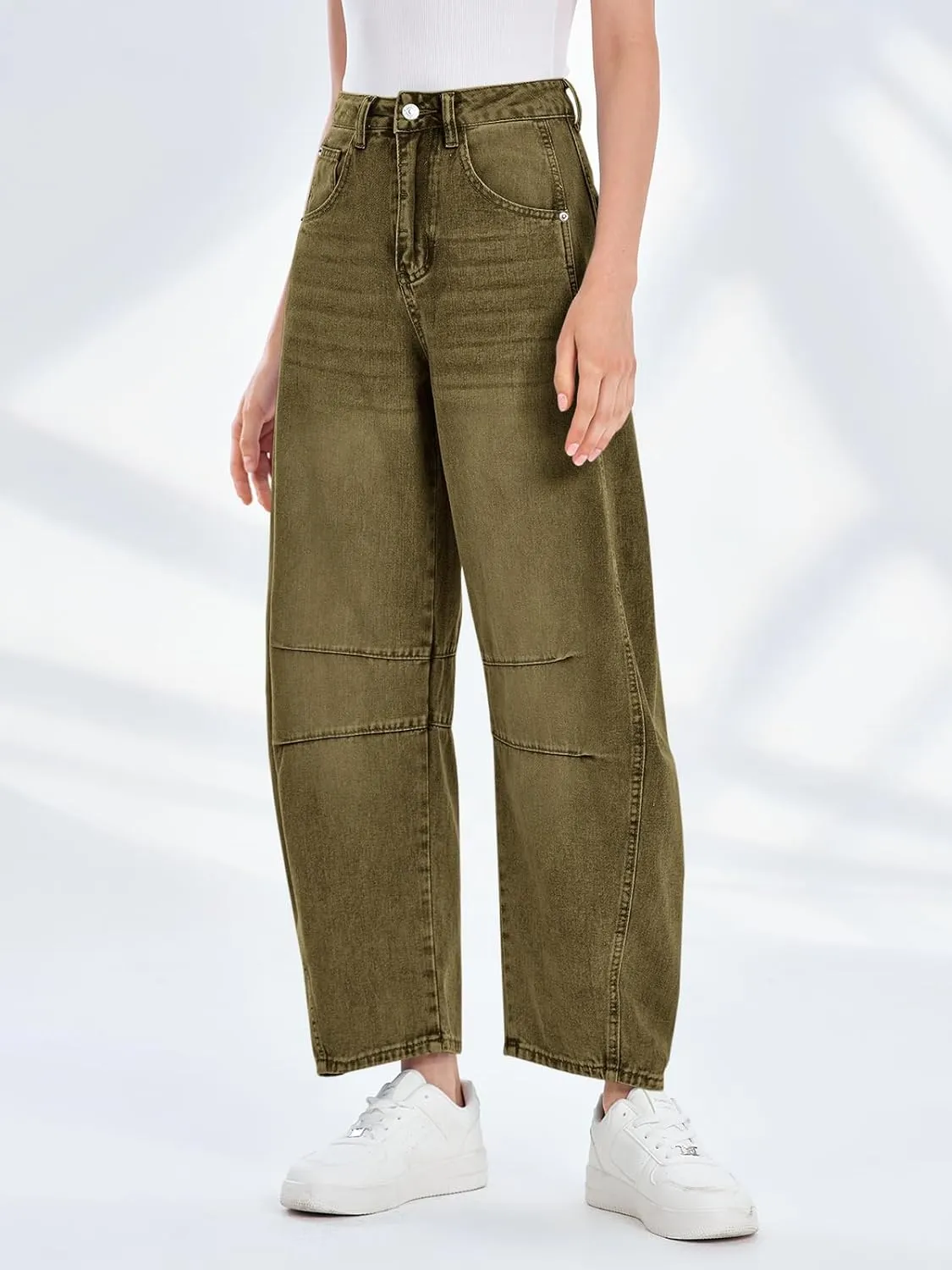 PLNOTME Women's Baggy Boyfriend Jeans Vintage Wide Leg Mid Rise Barrel Denim Ankle Pants