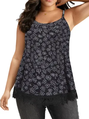 Plus Size Tank Tops for Women 2025 Summer Sleeveless Top Lace Trim Extender Camisole Cami Dressy Loose Shirt