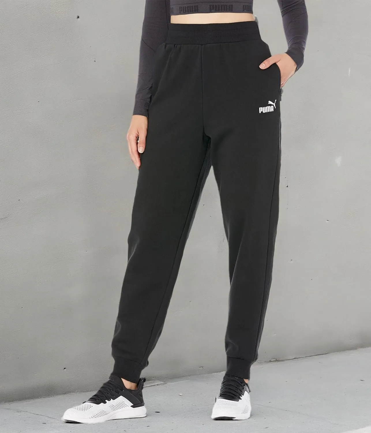 PUMA Women's Essentials  Embroidery High Waist Fleece Pants