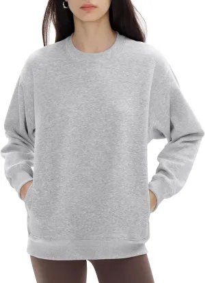PUMIEY Women's Oversized Sweatshirts Fleece Crew Neck Hoodies with Pockets Long Sleeve Pullover Tops Three-No Collection