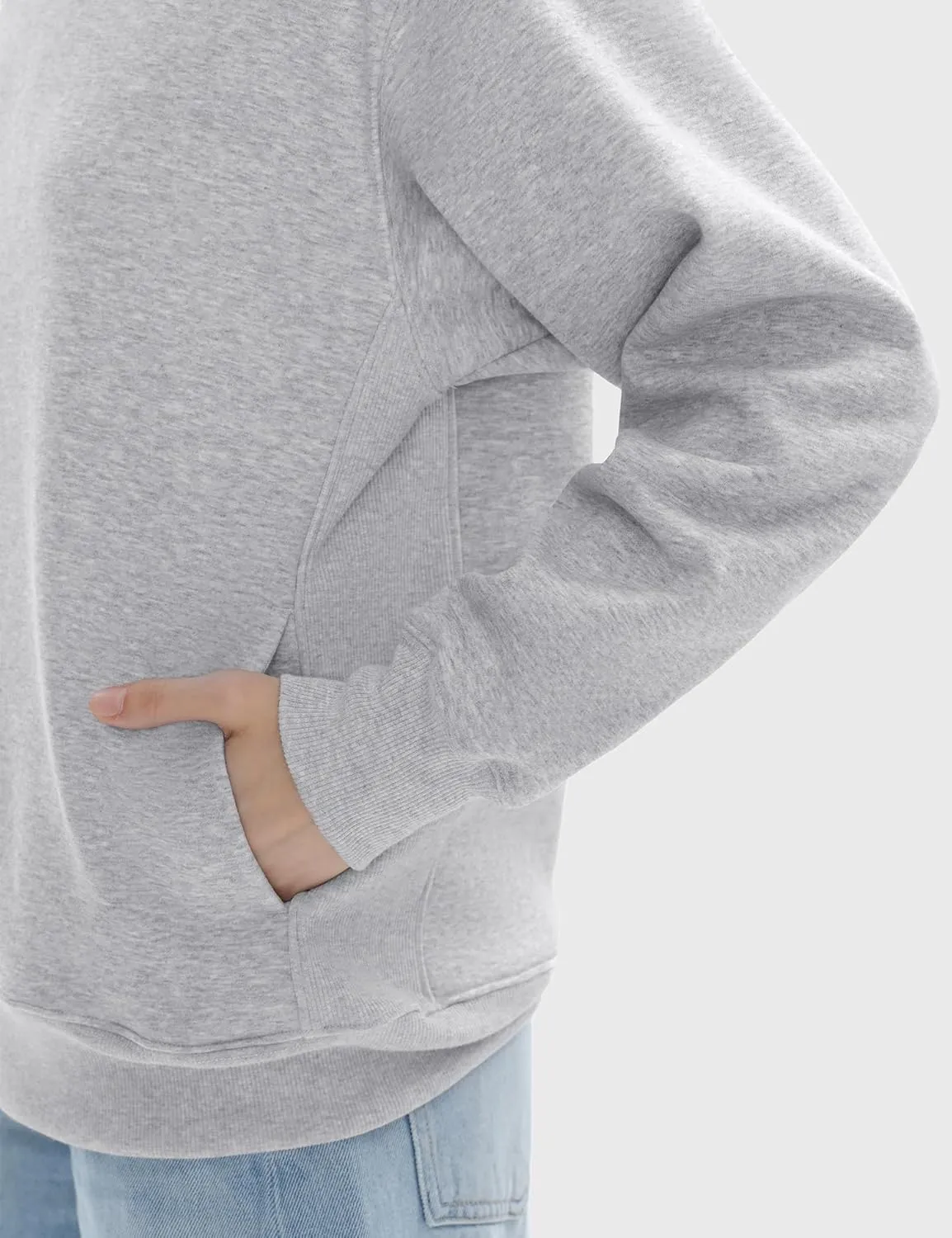 PUMIEY Women's Oversized Sweatshirts Fleece Crew Neck Hoodies with Pockets Long Sleeve Pullover Tops Three-No Collection