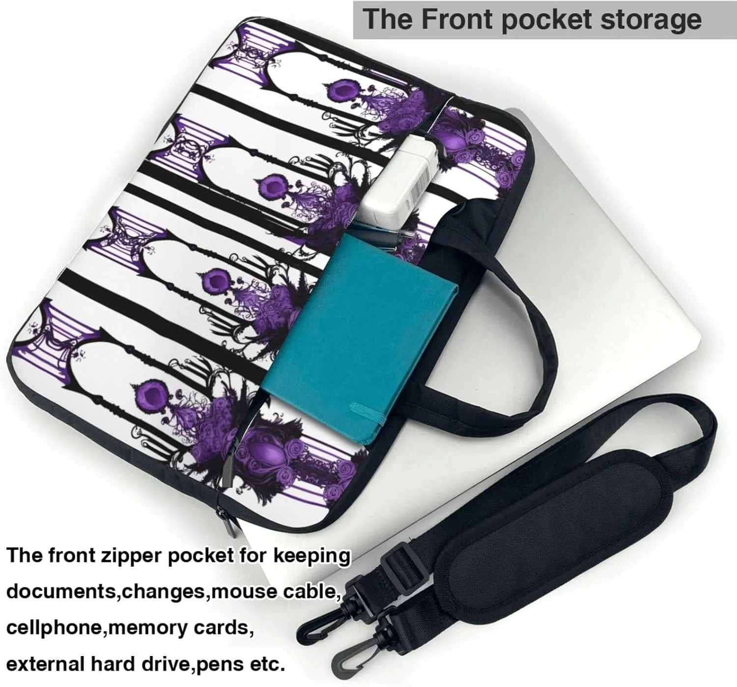 Purple Gothic ghost pattern Fashionable and ultra-thin shoulder laptop bag Shockproof soft lining