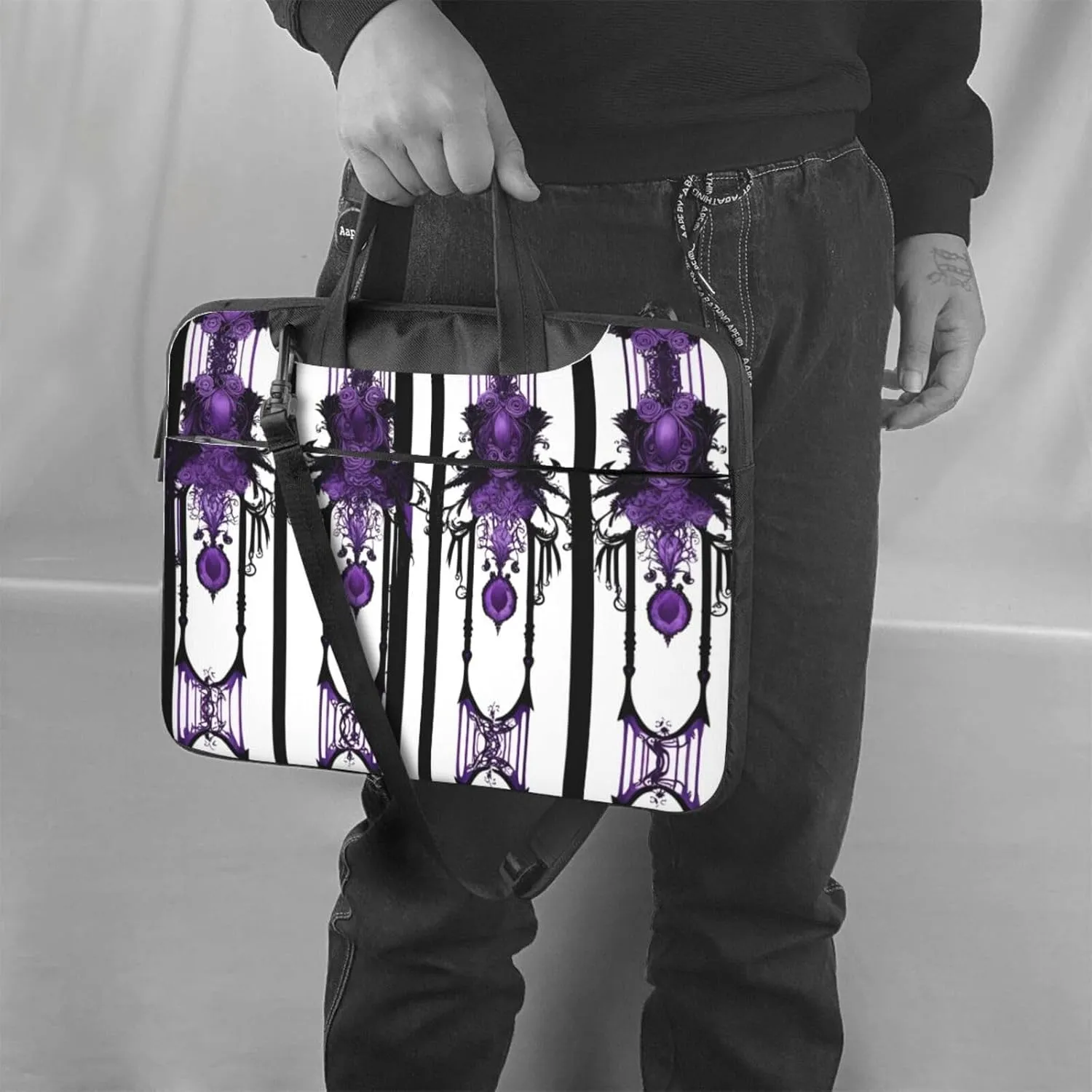 Purple Gothic ghost pattern Fashionable and ultra-thin shoulder laptop bag Shockproof soft lining
