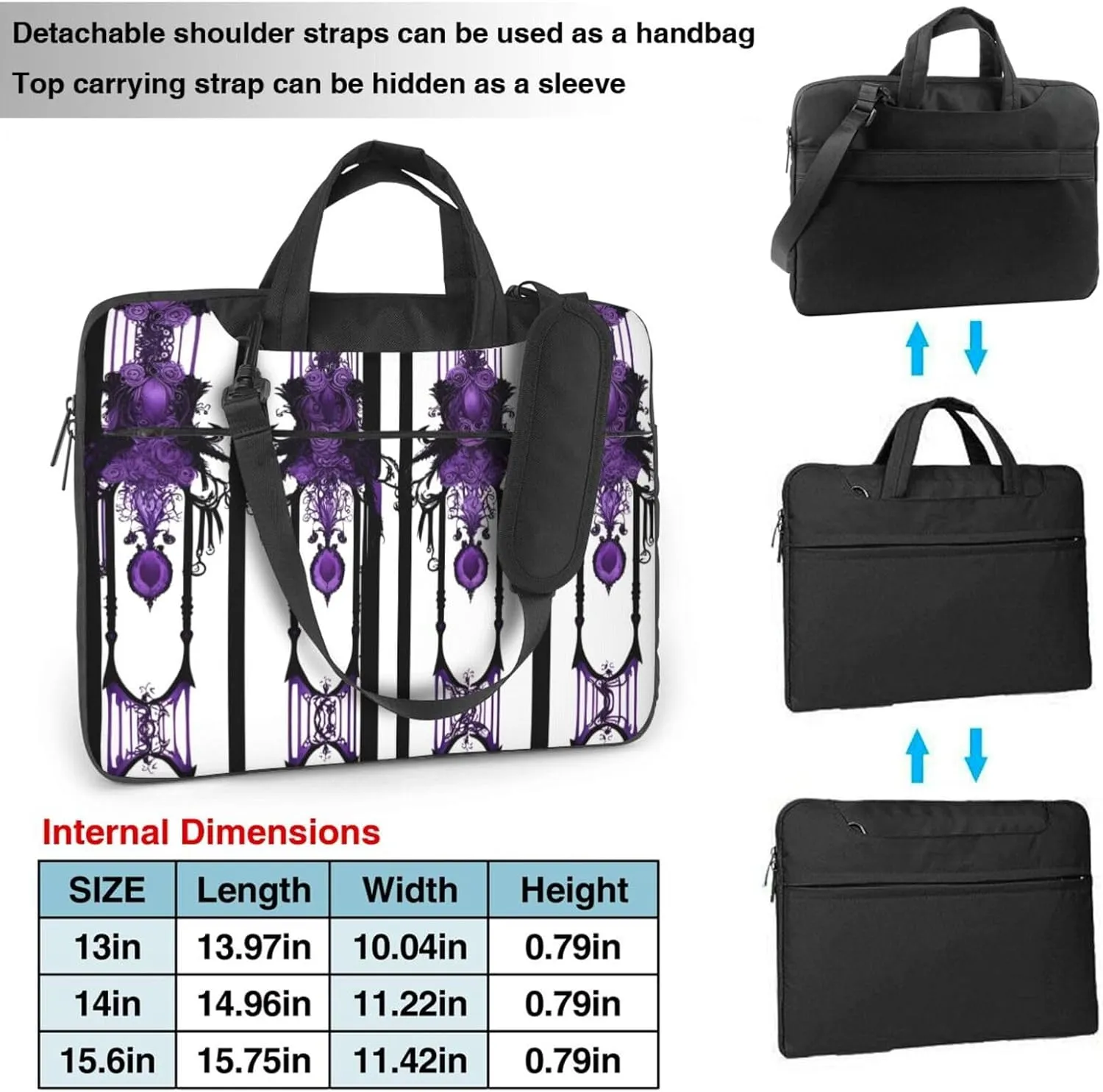 Purple Gothic ghost pattern Fashionable and ultra-thin shoulder laptop bag Shockproof soft lining