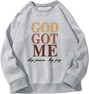 PYL GOD GOT ME Womens Crew Neck Long Sleeve Oversize Sweatshirt