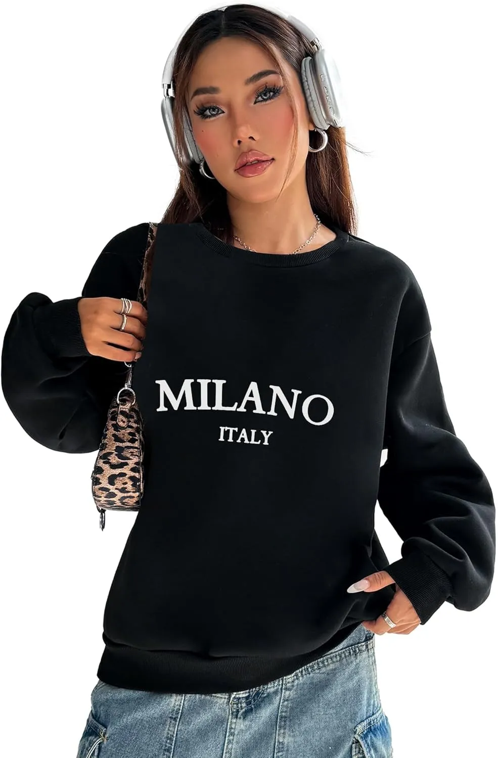 PYL MILANO ITALY Womens Crew Neck Long Sleeve Oversize Sweatshirt