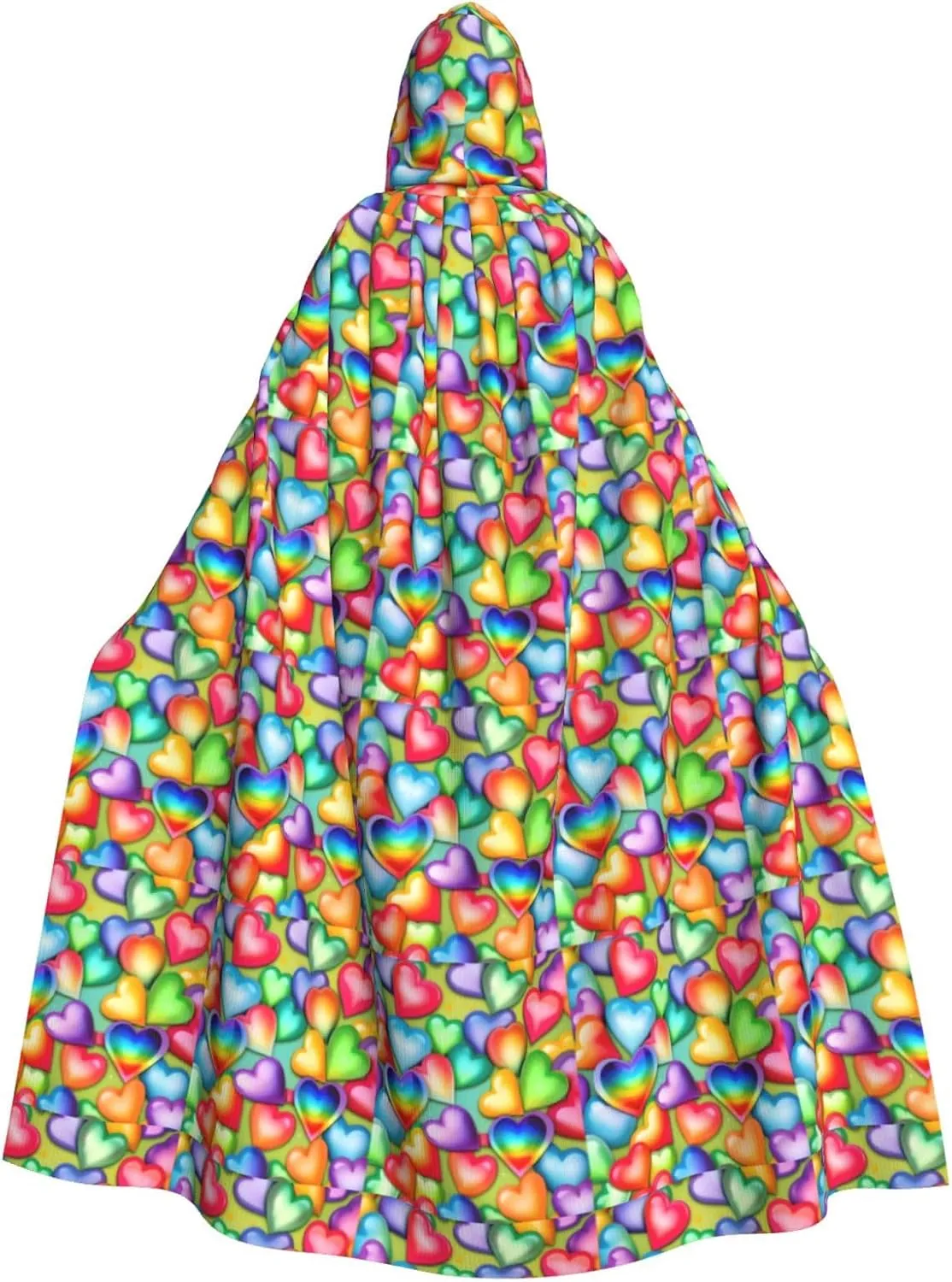 Rainbow Hearts print Hooded cape for adults, Oversized Hooded Cloak with Bow Tie, Adult party dress cape