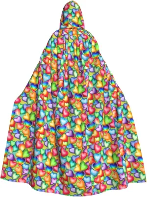 Rainbow Hearts print Hooded cape for adults, Oversized Hooded Cloak with Bow Tie, Adult party dress cape