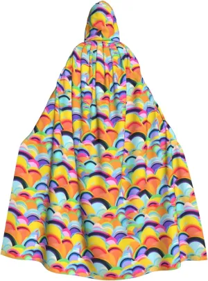 Rainbow pattern print Hooded cape for adults, Oversized Hooded Cloak with Bow Tie, Adult party dress cape