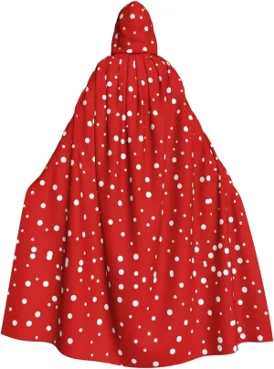 Red And White Polka Dots print Hooded cape for adults, Oversized Hooded Cloak with Bow Tie, Adult party dress cape