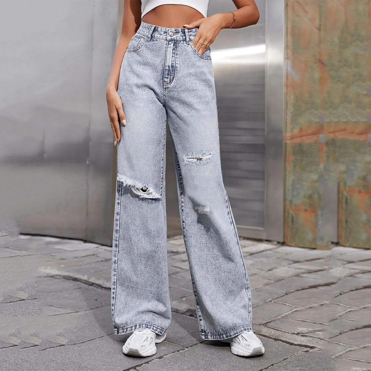 Retro Street Hip Hop Jeans Feng Shui Washed Old Straight Leg Wide Leg Pants Loose Floor Sweeping Jean for Tall