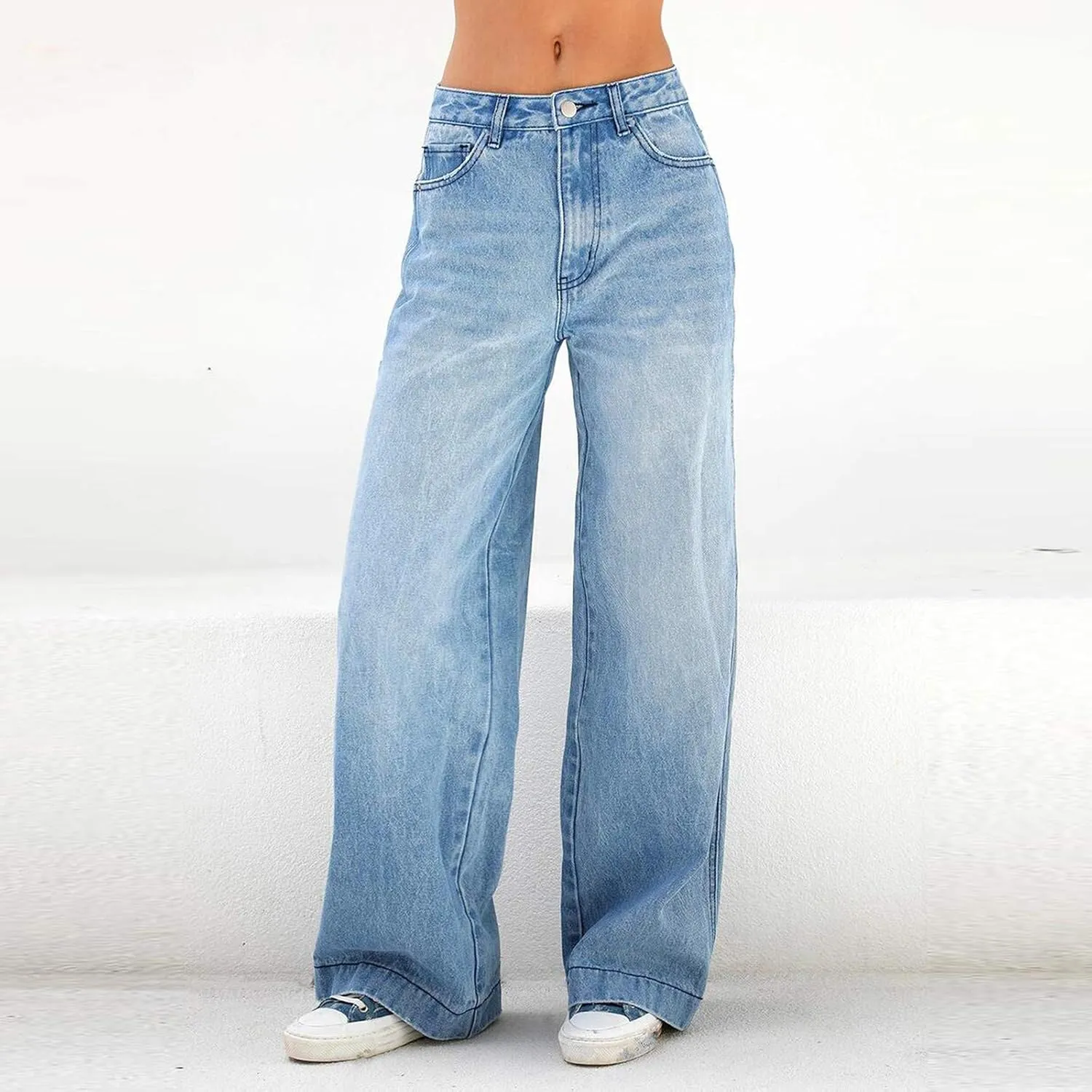 Retro Street Hip Hop Jeans Feng Shui Washed Old Straight Leg Wide Leg Pants Loose Floor Sweeping Jean for Tall