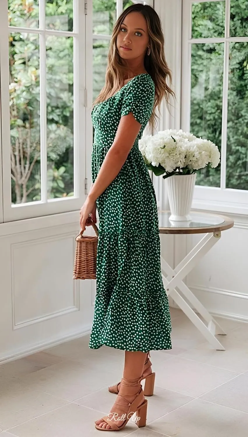 Roll Up Women's Spring Summer Dresses Party Casual Floral Print Boho Elegant Beautiful Cute Midi Long Maxi Dress