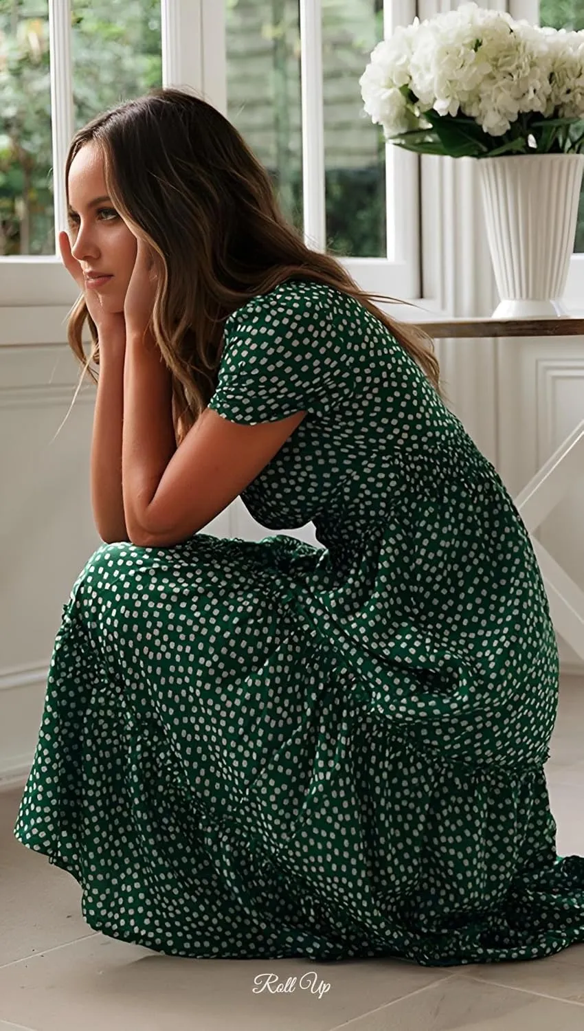 Roll Up Women's Spring Summer Dresses Party Casual Floral Print Boho Elegant Beautiful Cute Midi Long Maxi Dress