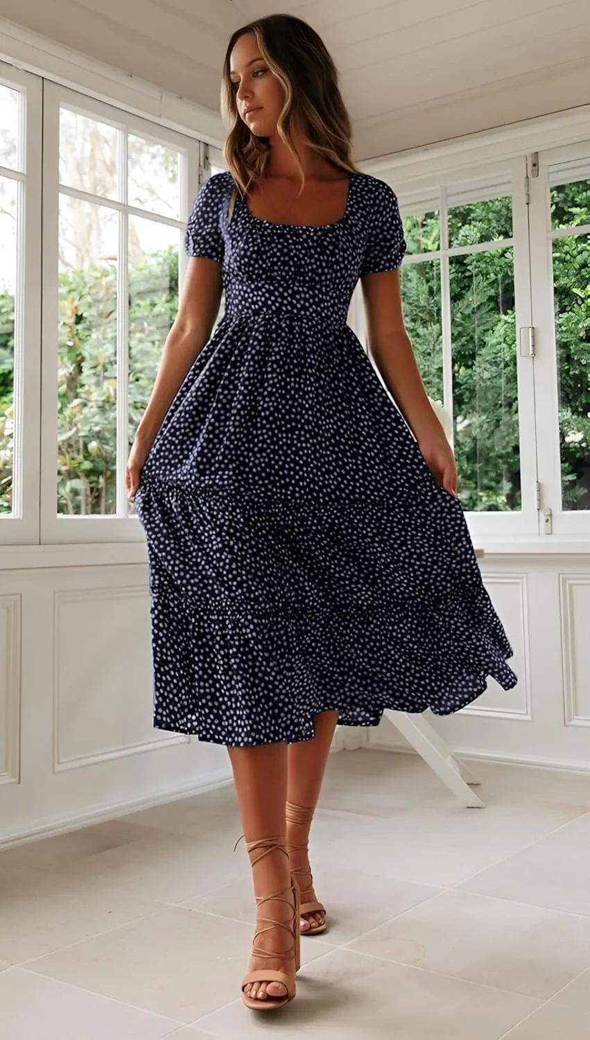 Roll Up Women's Spring Summer Dresses Party Casual Floral Print Boho Elegant Beautiful Cute Midi Long Maxi Dress