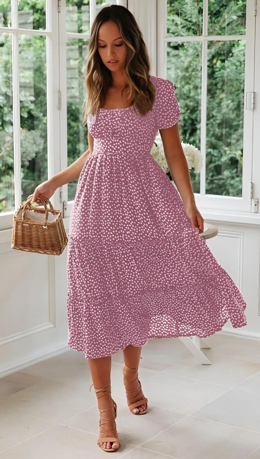 Roll Up Women's Spring Summer Dresses Party Casual Floral Print Boho Elegant Beautiful Cute Midi Long Maxi Dress
