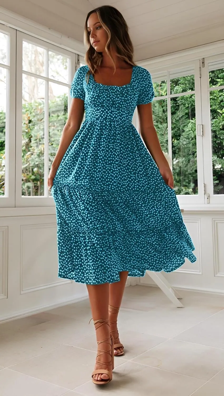 Roll Up Women's Spring Summer Dresses Party Casual Floral Print Boho Elegant Beautiful Cute Midi Long Maxi Dress