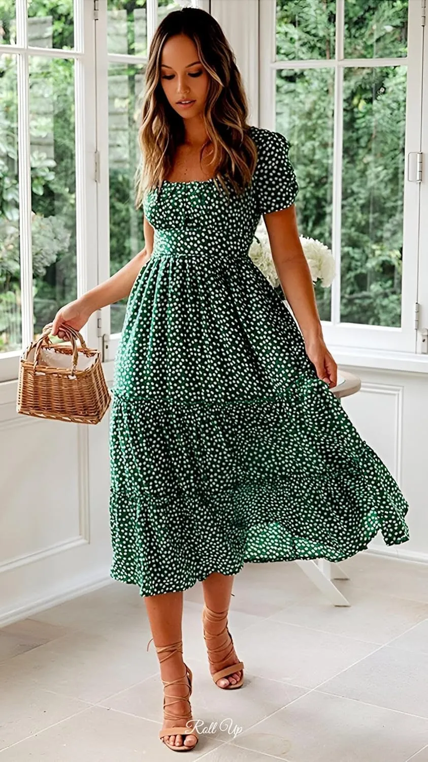 Roll Up Women's Spring Summer Dresses Party Casual Floral Print Boho Elegant Beautiful Cute Midi Long Maxi Dress