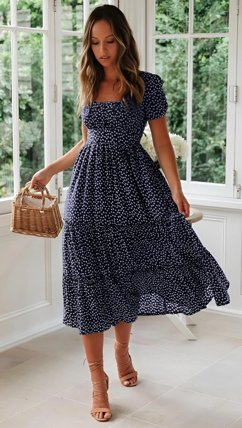 Roll Up Women's Spring Summer Dresses Party Casual Floral Print Boho Elegant Beautiful Cute Midi Long Maxi Dress