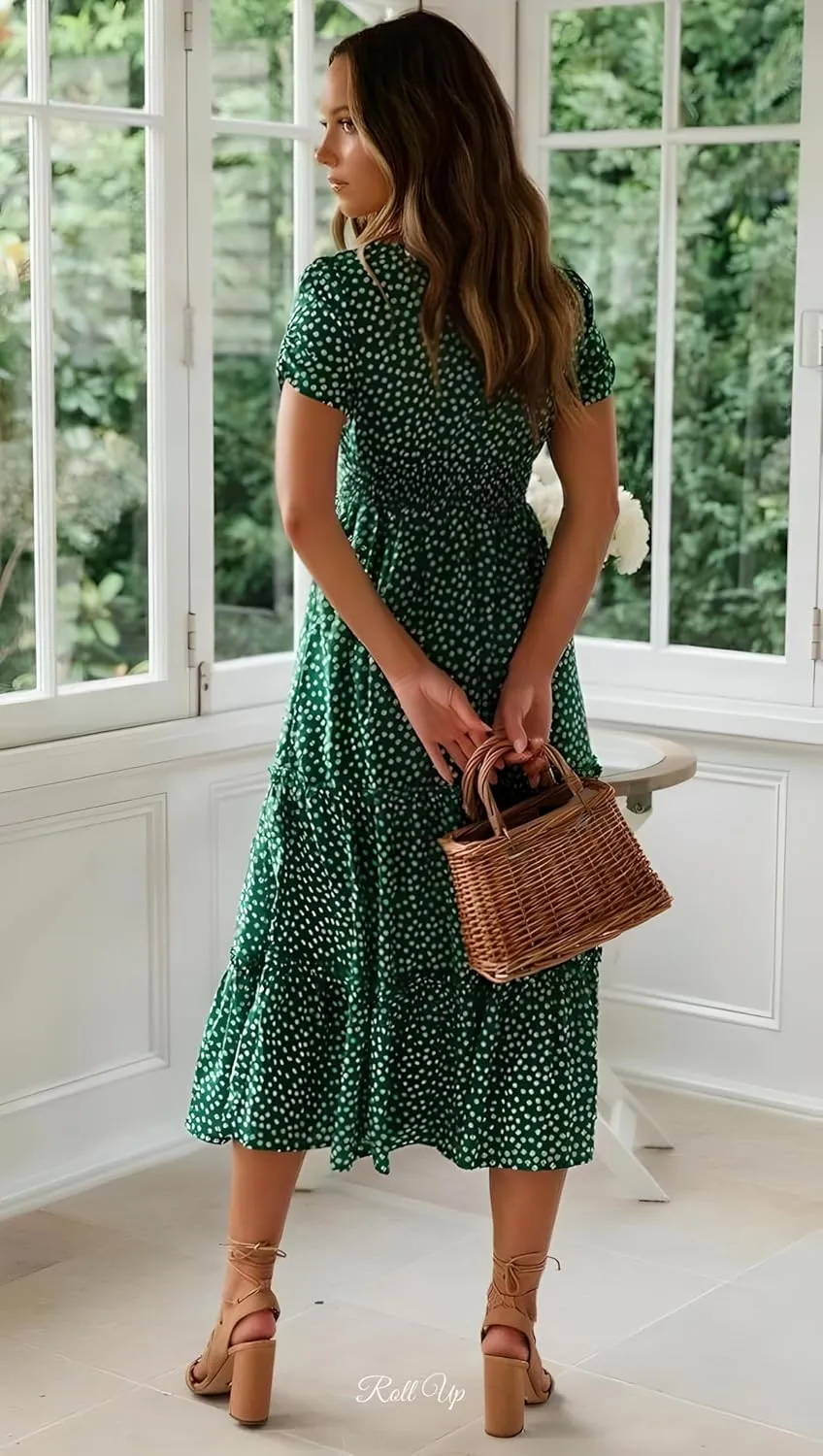 Roll Up Women's Spring Summer Dresses Party Casual Floral Print Boho Elegant Beautiful Cute Midi Long Maxi Dress
