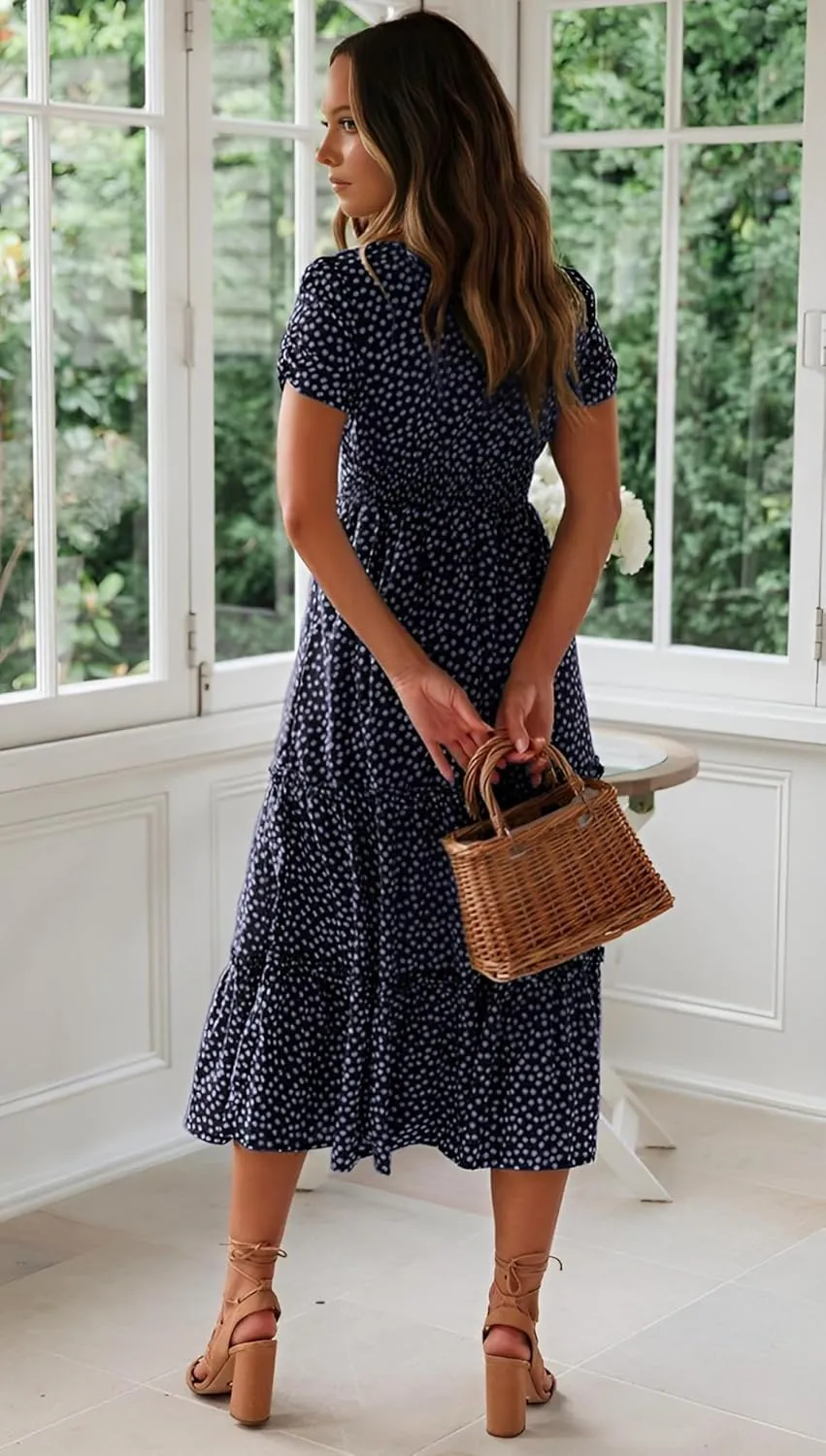 Roll Up Women's Spring Summer Dresses Party Casual Floral Print Boho Elegant Beautiful Cute Midi Long Maxi Dress