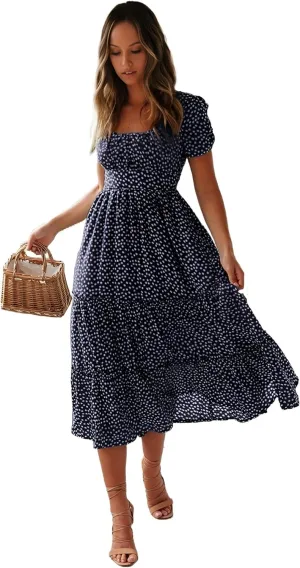 Roll Up Women's Spring Summer Dresses Party Casual Floral Print Boho Elegant Beautiful Cute Midi Long Maxi Dress
