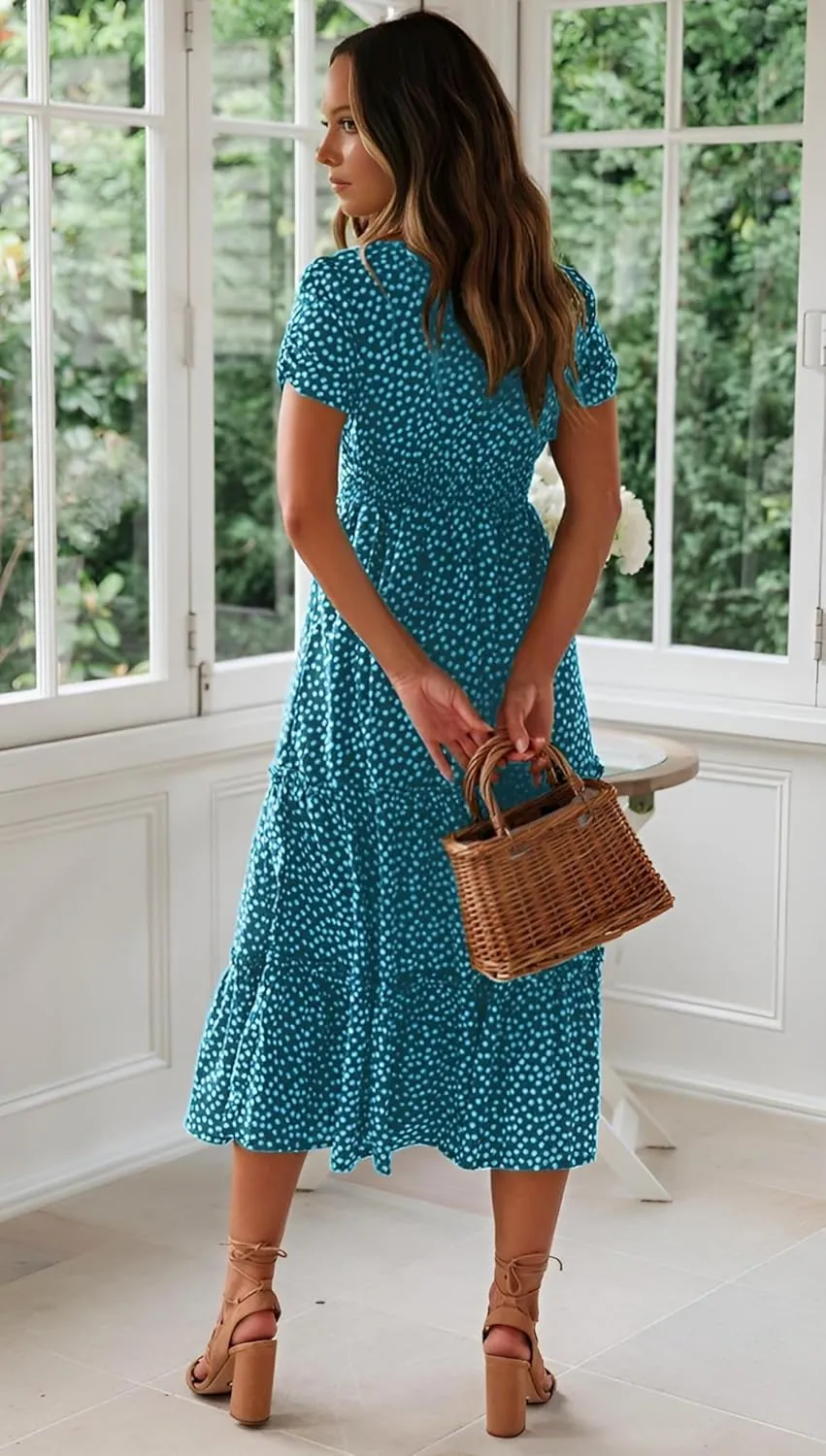 Roll Up Women's Spring Summer Dresses Party Casual Floral Print Boho Elegant Beautiful Cute Midi Long Maxi Dress