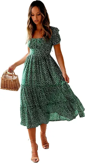 Roll Up Women's Spring Summer Dresses Party Casual Floral Print Boho Elegant Beautiful Cute Midi Long Maxi Dress