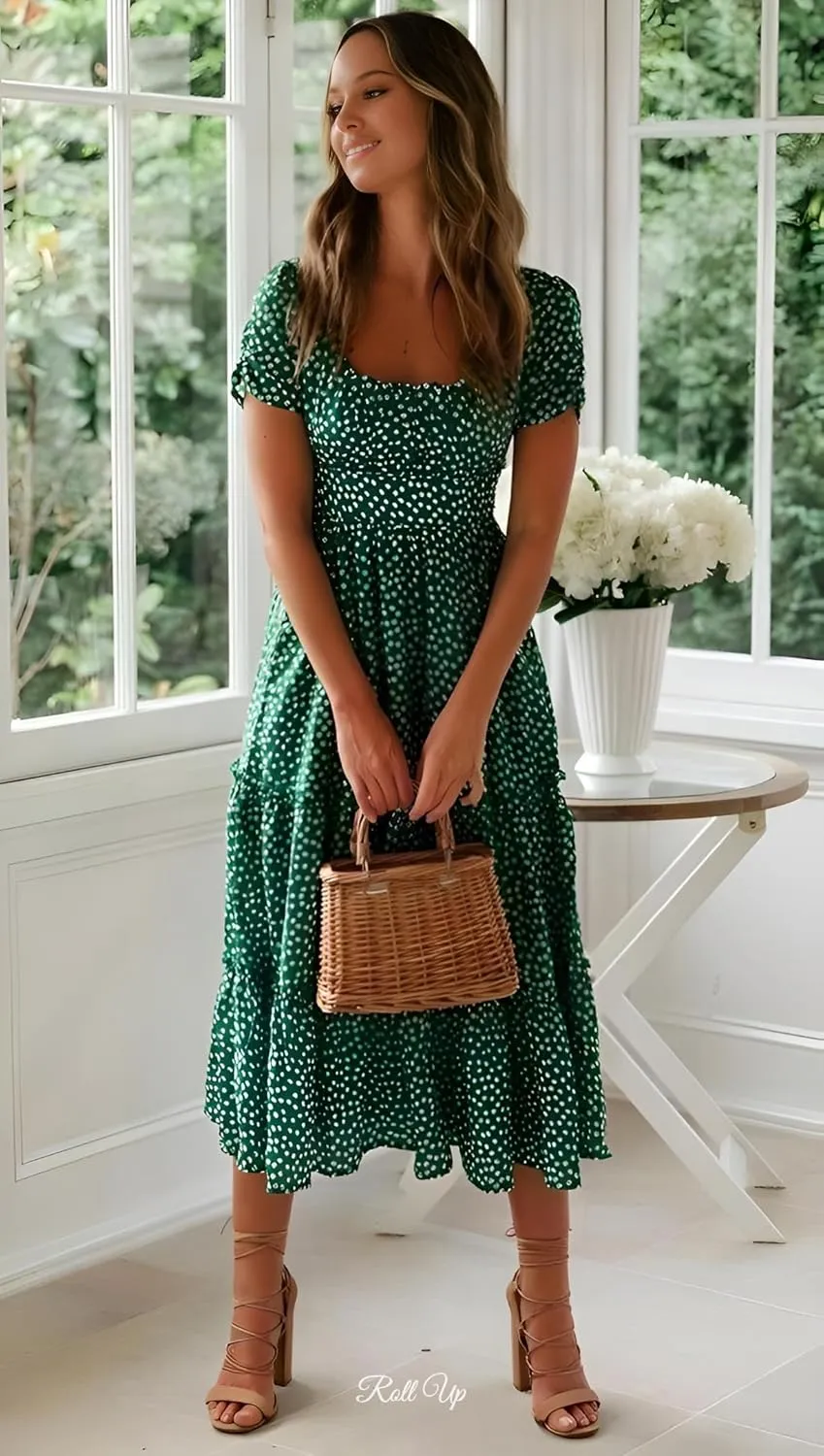 Roll Up Women's Spring Summer Dresses Party Casual Floral Print Boho Elegant Beautiful Cute Midi Long Maxi Dress