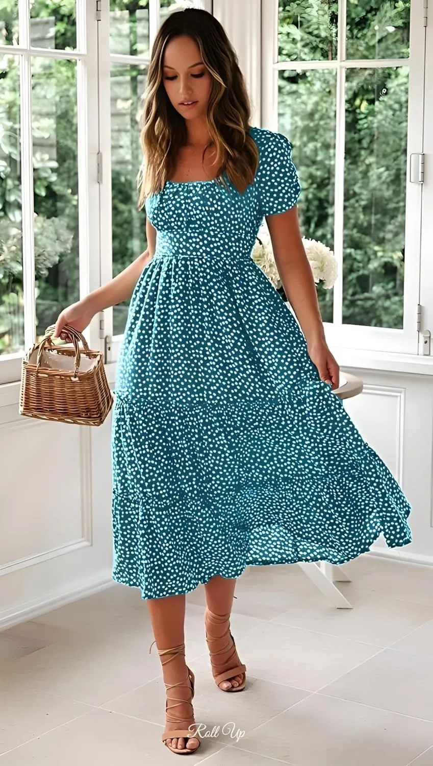 Roll Up Women's Spring Summer Dresses Party Casual Floral Print Boho Elegant Beautiful Cute Midi Long Maxi Dress