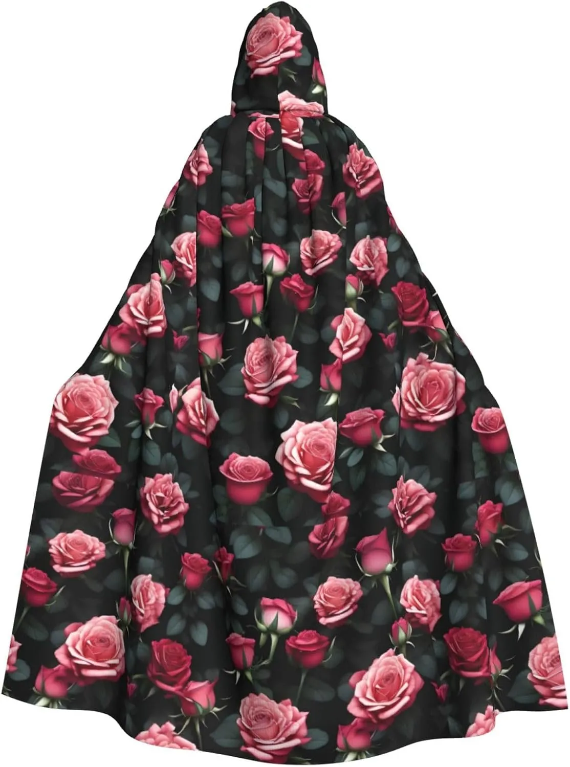 Rose flower of many print Hooded cape for adults, Oversized Hooded Cloak with Bow Tie, Adult party dress cape