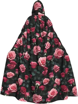Rose flower of many print Hooded cape for adults, Oversized Hooded Cloak with Bow Tie, Adult party dress cape