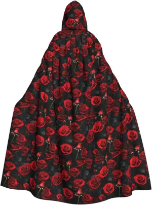 rose flower print Hooded cape for adults, Oversized Hooded Cloak with Bow Tie, Adult party dress cape