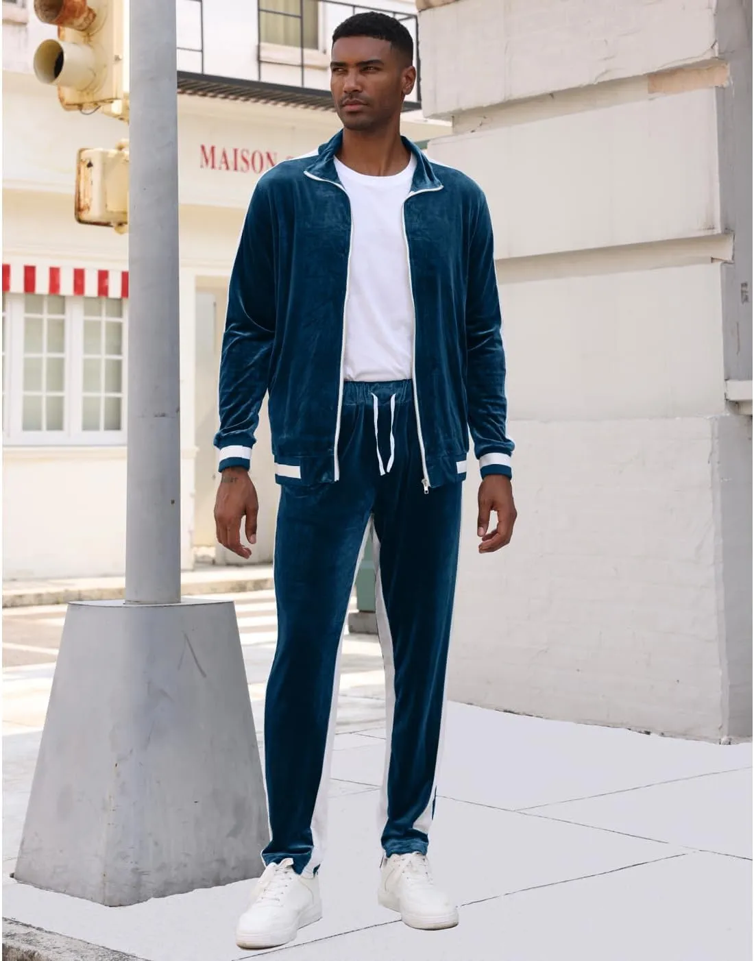 RPOVIG Velour Tracksuit Sweatsuit Velvet:Men's Jogging track suit 2 Pieces Set Zip Up Sweatshirts Jacket Pants With Pockets