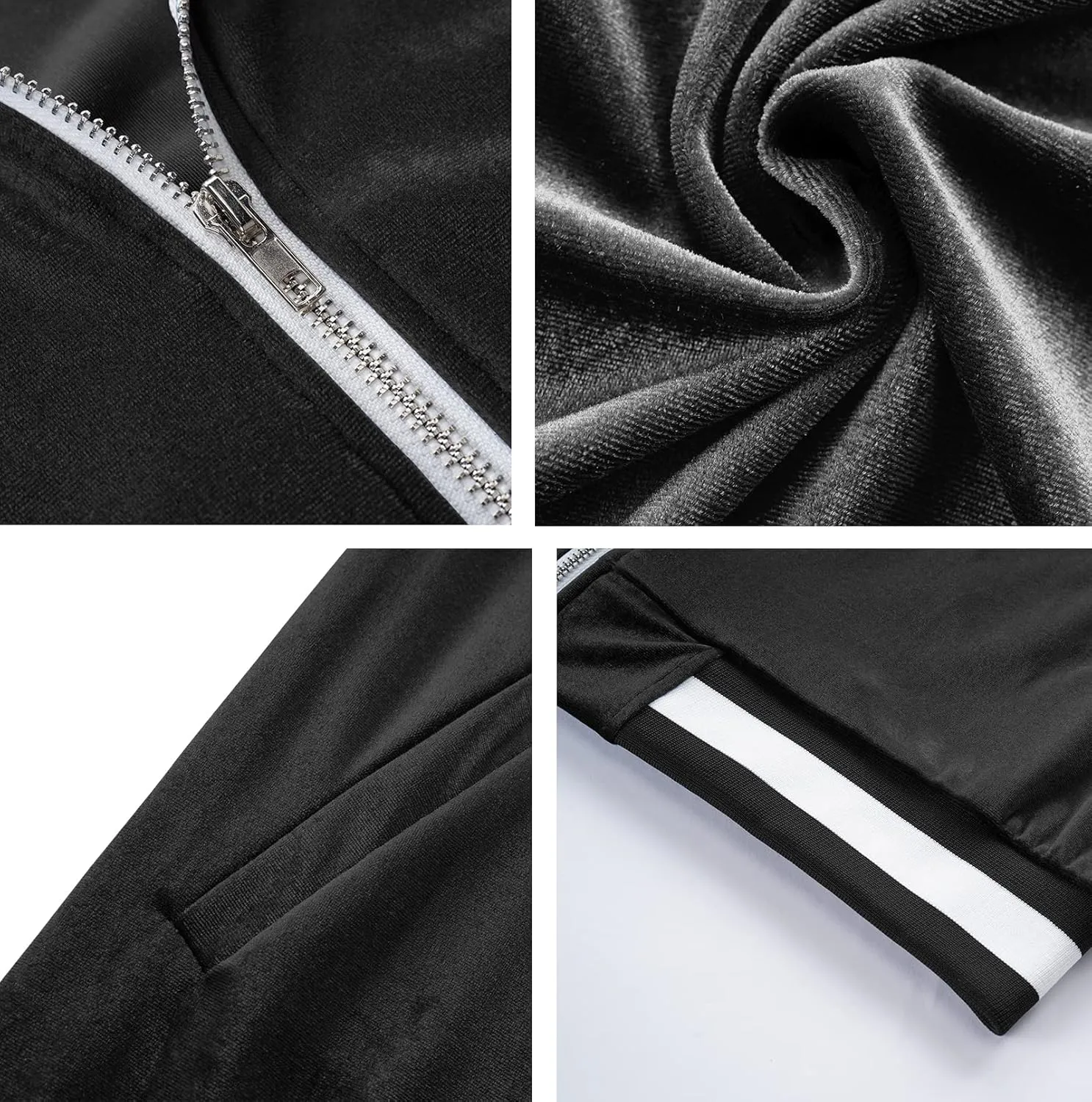 RPOVIG Velour Tracksuit Sweatsuit Velvet:Men's Jogging track suit 2 Pieces Set Zip Up Sweatshirts Jacket Pants With Pockets