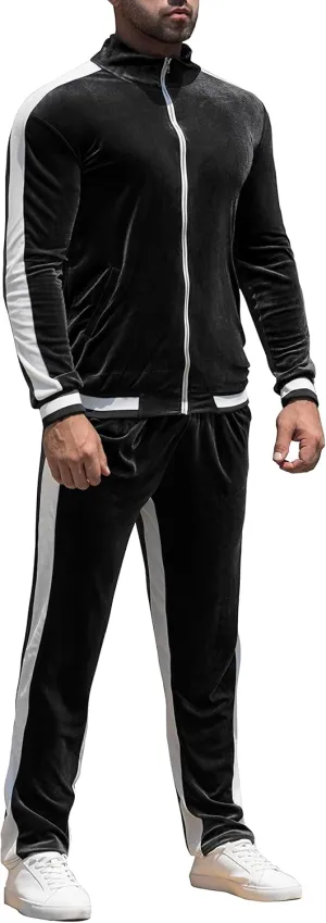 RPOVIG Velour Tracksuit Sweatsuit Velvet:Men's Jogging track suit 2 Pieces Set Zip Up Sweatshirts Jacket Pants With Pockets