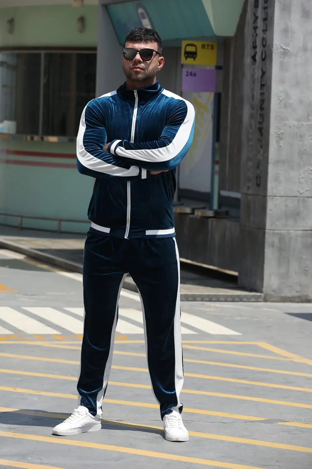 RPOVIG Velour Tracksuit Sweatsuit Velvet:Men's Jogging track suit 2 Pieces Set Zip Up Sweatshirts Jacket Pants With Pockets