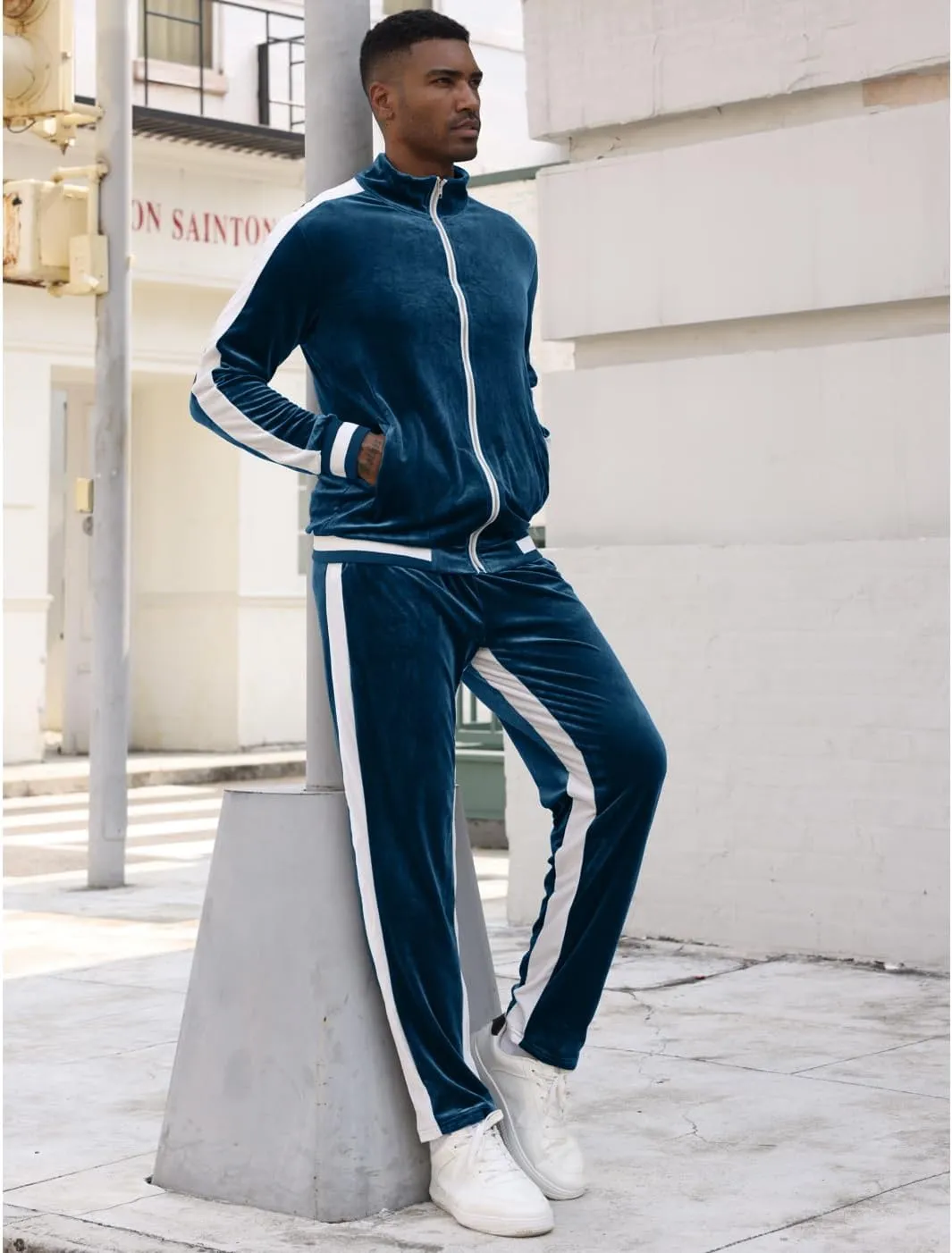RPOVIG Velour Tracksuit Sweatsuit Velvet:Men's Jogging track suit 2 Pieces Set Zip Up Sweatshirts Jacket Pants With Pockets