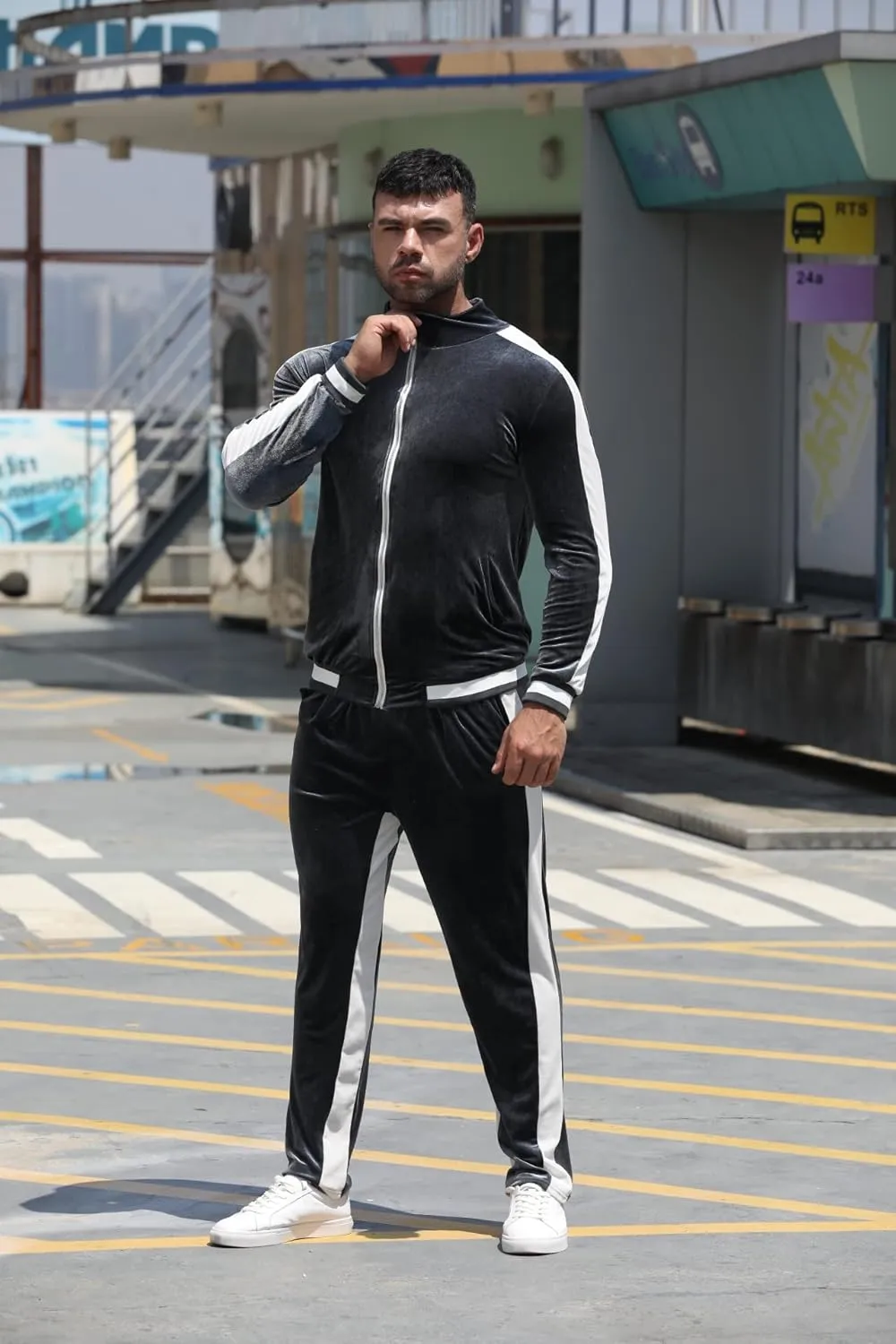 RPOVIG Velour Tracksuit Sweatsuit Velvet:Men's Jogging track suit 2 Pieces Set Zip Up Sweatshirts Jacket Pants With Pockets