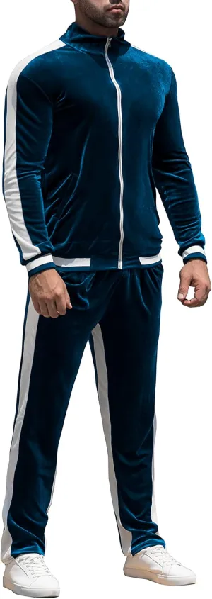 RPOVIG Velour Tracksuit Sweatsuit Velvet:Men's Jogging track suit 2 Pieces Set Zip Up Sweatshirts Jacket Pants With Pockets