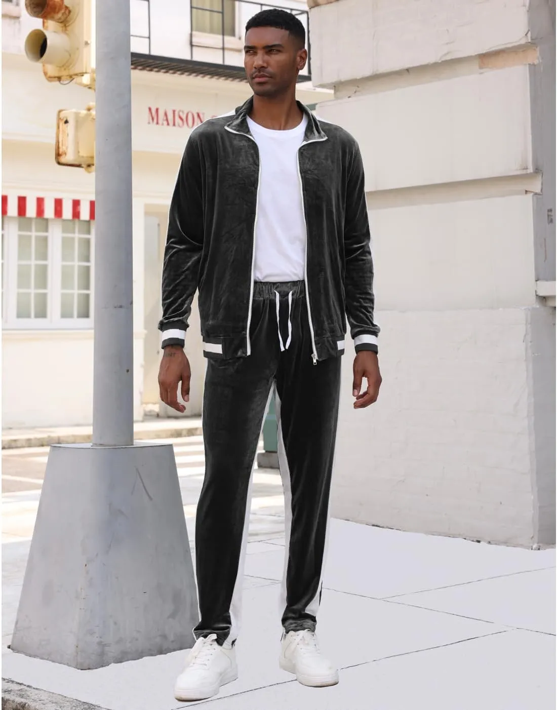 RPOVIG Velour Tracksuit Sweatsuit Velvet:Men's Jogging track suit 2 Pieces Set Zip Up Sweatshirts Jacket Pants With Pockets