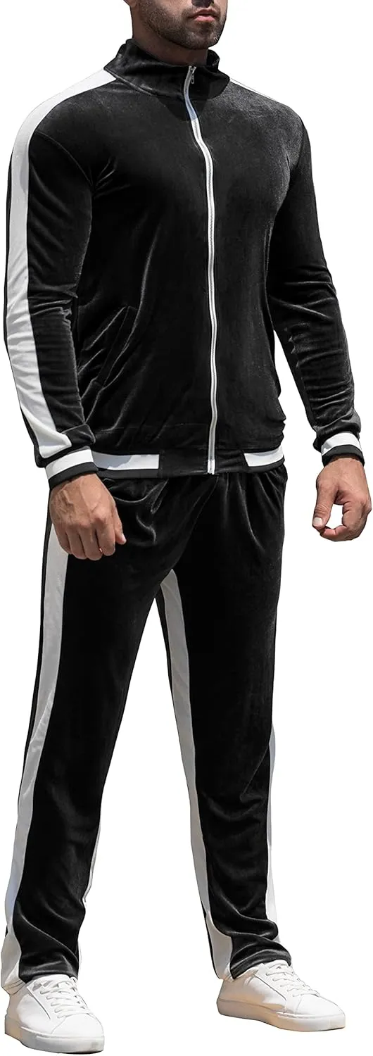 RPOVIG Velour Tracksuit Sweatsuit Velvet:Men's Jogging track suit 2 Pieces Set Zip Up Sweatshirts Jacket Pants With Pockets