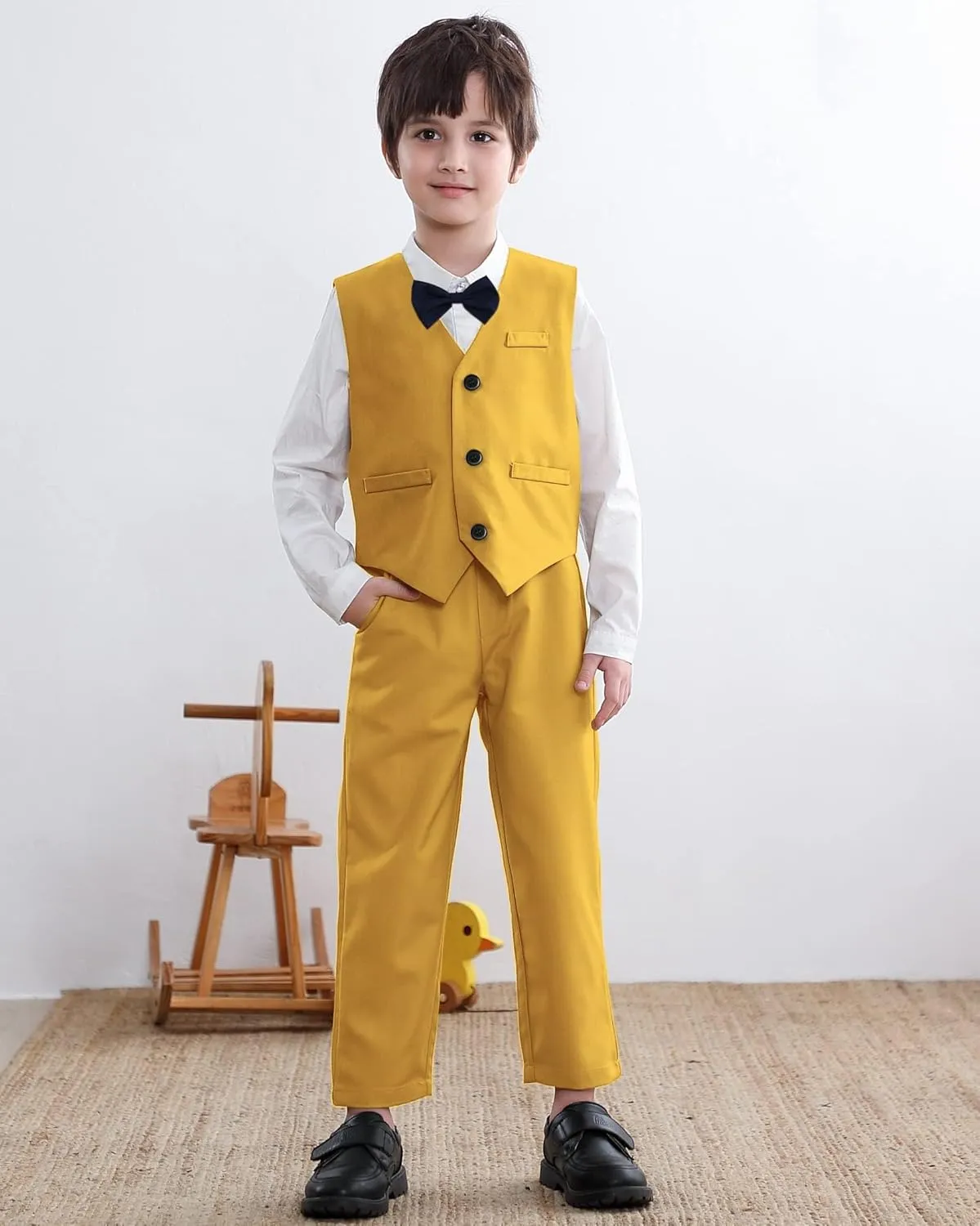 SANGTREE Boys' Formal Suits Sets Gentleman Outfits, Vest   Suspender Pants   Shirt   Bow Tie & Scarf, 3 Months - 14 Years