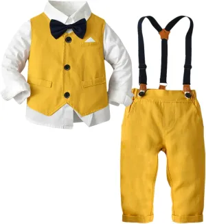 SANGTREE Boys' Formal Suits Sets Gentleman Outfits, Vest   Suspender Pants   Shirt   Bow Tie & Scarf, 3 Months - 14 Years