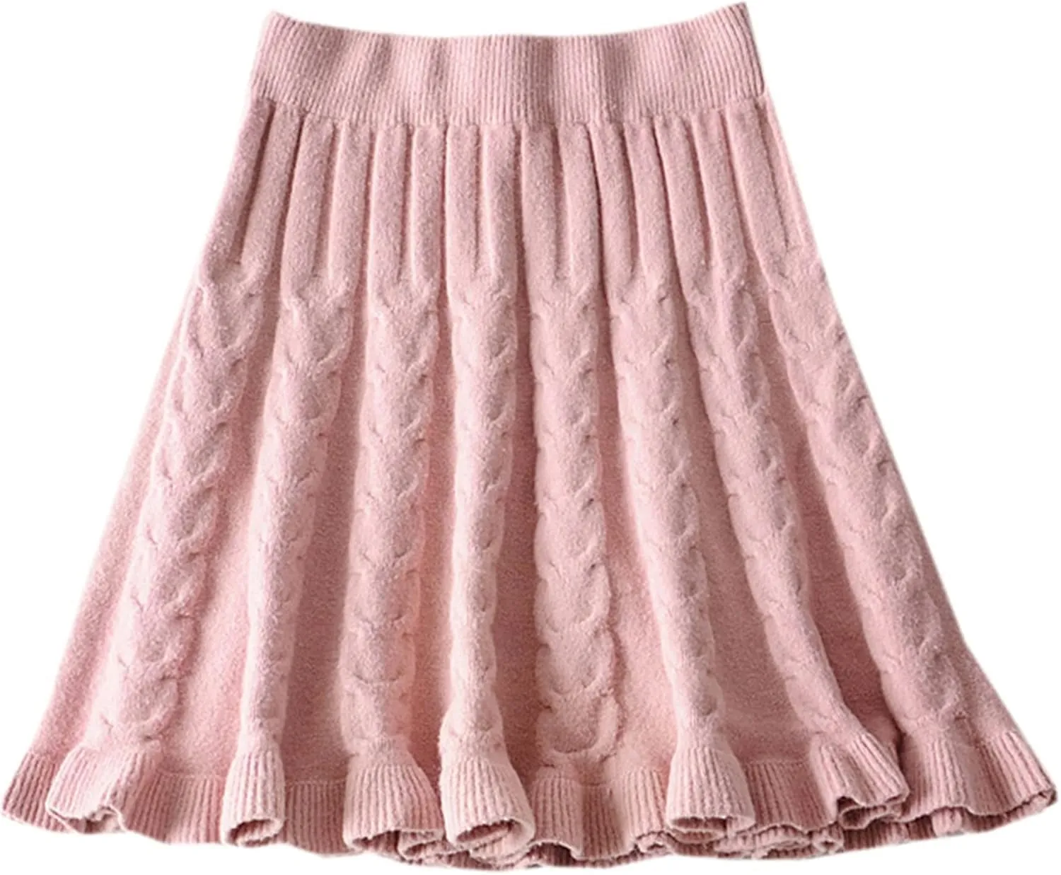 SANGTREE Women's Cute Stretchy Knit Short Pleated Solid Sweater Skirt