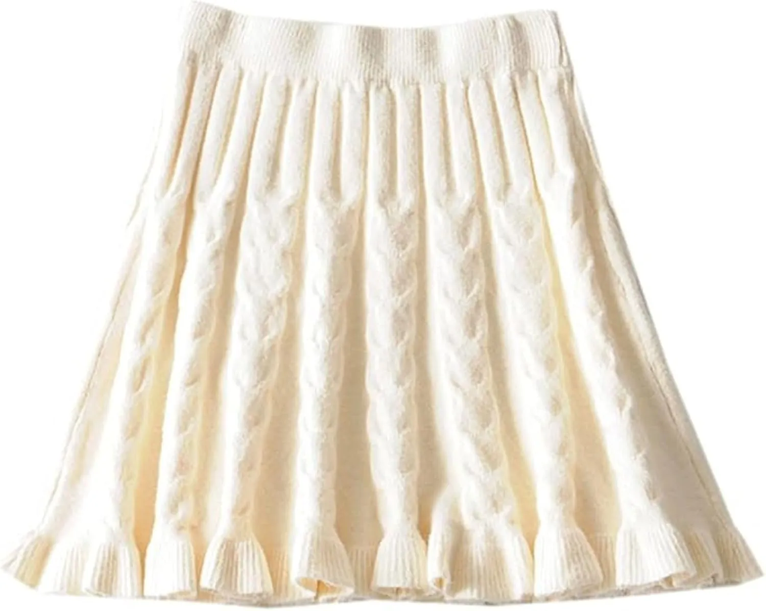 SANGTREE Women's Cute Stretchy Knit Short Pleated Solid Sweater Skirt